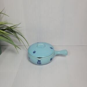 Vintage Cronin Cameron Blue Tulip Individual Casserole Dish with Lid, 1950s MCM
